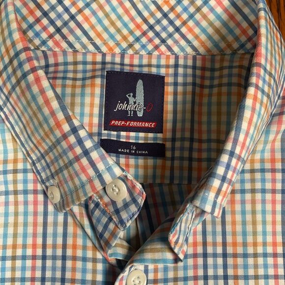Johnnie-O Prep Formance Men's  Size 16 Multicolor Check Button Long Sleeve Shirt - Picture 2 of 13